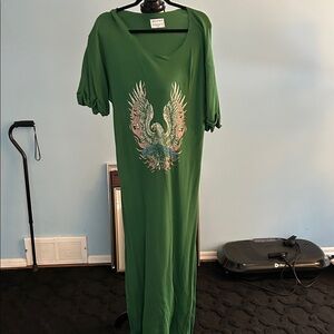 Free People Green Maxi Dress with Phoenix Design